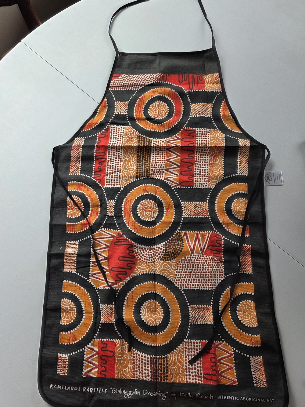 Authentic Aboriginal Art Apron with Orange, Black & Red Circles